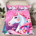 thumbnail image 2 of Kawaii Bed Sheets Set Cute Dreamy Horse Sheet Set Twin,Cartoon Magical Animal Sheets Flowers Flat Fitted Sheet Rainbow Unicorn Room Decor Bedroom, 2 of 4