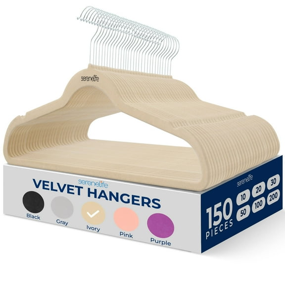 SereneLife 150 Pack Velvet Hangers - Non-Slip with 360 Swivel Hook - Ultra-Thin, Lightweight, Space-Saving, Felt Hangers for Shirts, Sweaters, Hoodies, Kids Clothes & Dresses