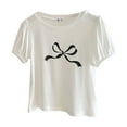 thumbnail image 4 of MIXUE Toddler Girls Tops & T-Shirts Summer Cute Bowknot Print Crew Neck Short Sleeve Fashion Casual Tshirts Outwear,White,4-5 Years, 4 of 4