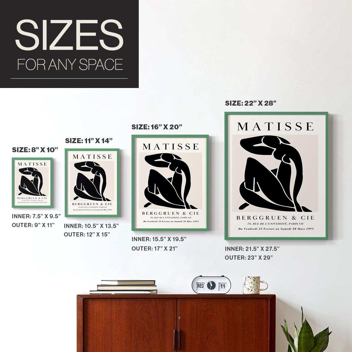 Matisse CDXC in Green Solid Wood Framed Print No Nail Hanging
