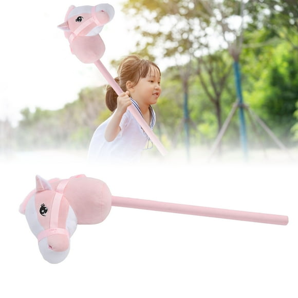 Stick Horse Plush Handcrafted Hobby Horse on Stick Music Stick Animal with 2 Sound Effects, Pretend Play Toy Cartoon Simulated Plush