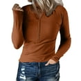 thumbnail image 5 of Long Sleeve Tees for Women V Neck Tight Thermal T Shirts Solid Color Stretch Casual Tops Basic Tee Tshirts for Women Coffee L, 5 of 7