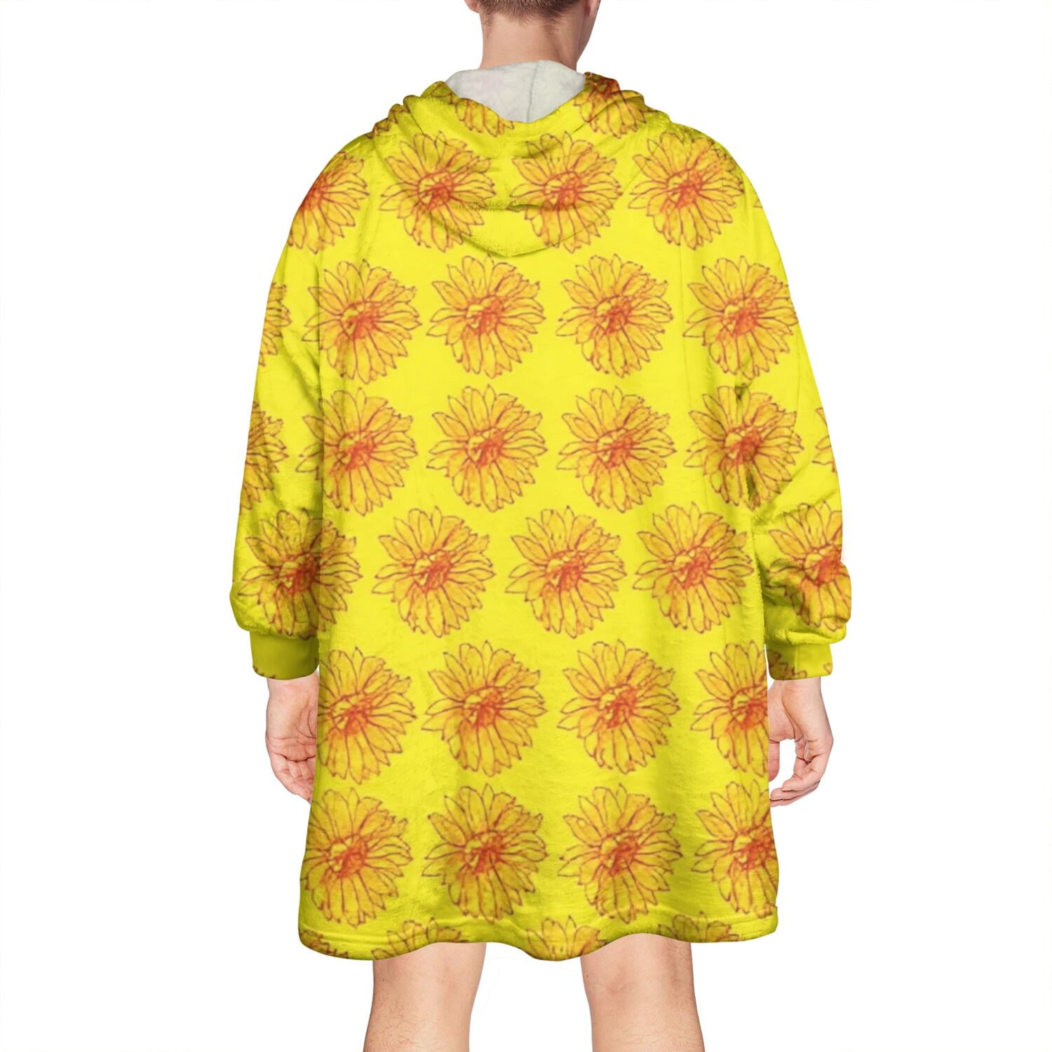 Yellow Sunflower Flower Pattern Wearable Oversized Blanket,Wearable Blanket Hoodie for Adults,Cozy Hooded Blankets with Super Pockets,Super Warm Fuzzy Pullover for Women & Men
