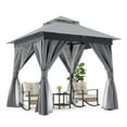 thumbnail image 5 of LAUSAINT HOME 8'x8' Outdoor Patio Gazebo, Double Roof Metal Frame with Mosquito Nettings, Privacy Screens and Anchoring Kit, Gray, 5 of 8
