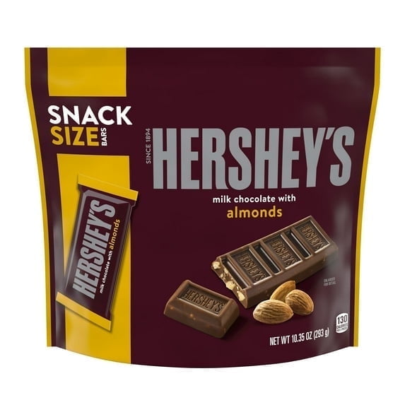 Hershey's Milk Chocolate with Almonds Snack Size Candy, Bag 10.35 oz(2 pack)