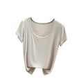 thumbnail image 2 of qelini Summer T-shirts for Women Plus Size School Season Solid Color Short Sleeved Round Neck Quick Drying Loose Casual Daily Wearing Basic Tops Juniors Comfortable 1Pack Gray L, 2 of 3
