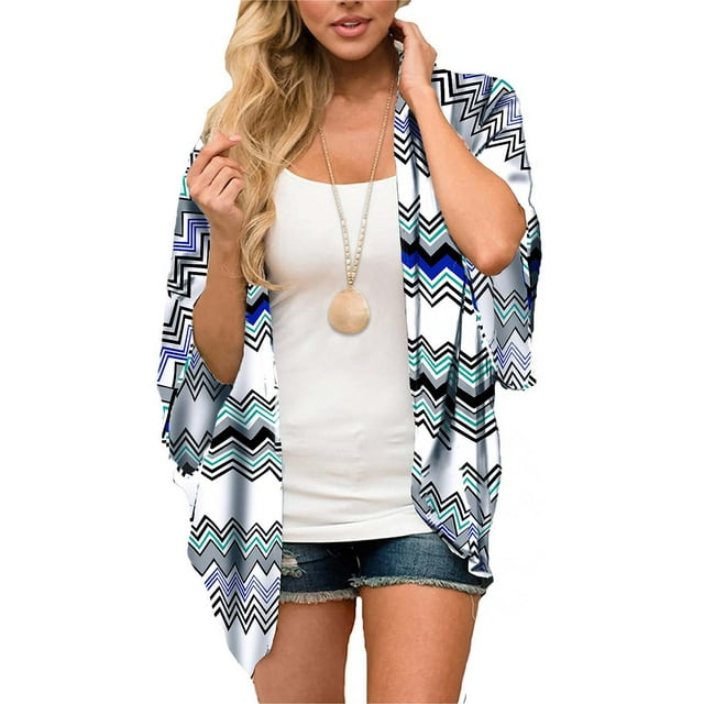 Traje de Baño Mujer Kimono Tipo Cárdigan de Gasa Con Estampado Floral Bohemio Para Mujer, Estilo Playero, Ligero, Para Verano