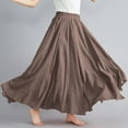 thumbnail image 4 of Women'S Vintage Stretch High Waist A-Line Long Skirts With Pockets Clearance Sale Women Casual Summer Large Solid Elastic Waist Flax A-line Ankle Skirt Coffee Free Size, 4 of 6