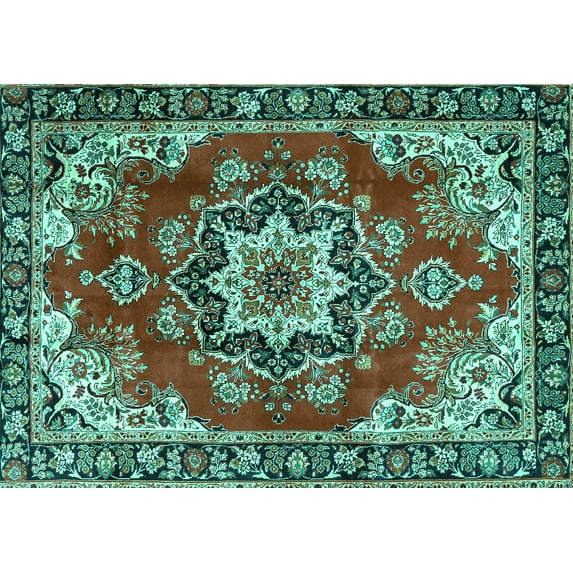 Ahgly Company Machine Washable Indoor Rectangle Medallion Turquoise Blue Traditional Area Rugs, 2' x 3'