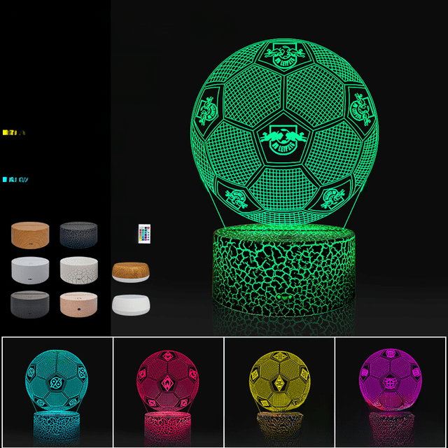 Lámpara de escritorio con control remoto táctil colorida y batería acrílica 3D creativa con luz de noche de fútbol