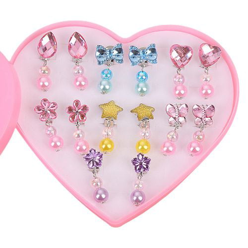 SparY Ear clip,Girls Clip-on Earrings Soft Cushion Invisible Ear Hanging Ear Clip,Dress up Accessories For Party Favor Blue rhinestone