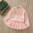 thumbnail image 2 of FAOWME Big Kids Girls Outfit Two Piece Long Sleeve Bow Design Buttons Knit Cardigan And Mesh Skirt Comfortable Fashion Sets For Casual Daily Wear Pink 4-5 Years, 2 of 7