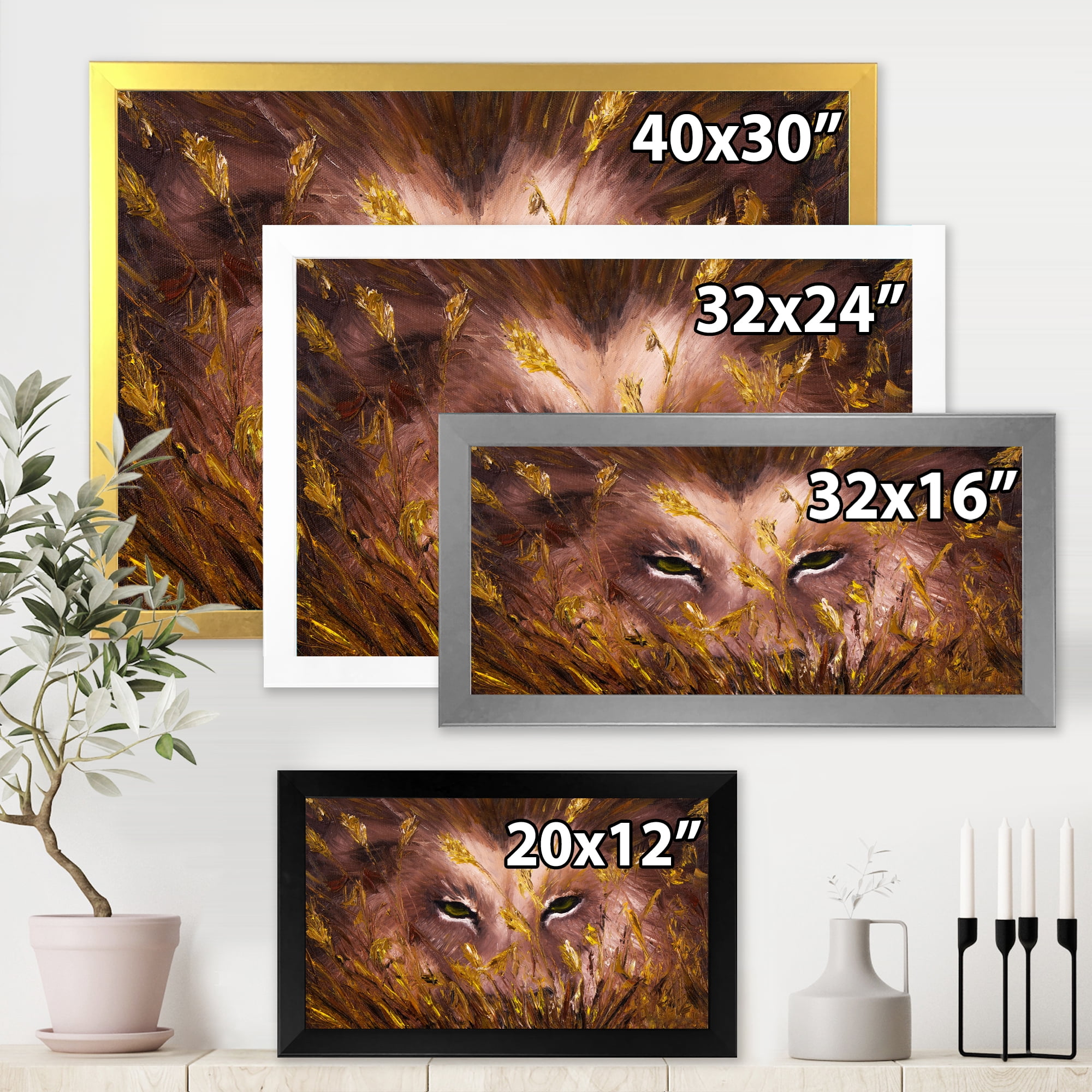 Designart 'Close Up Of Wolf Eyes In The Grass' Farmhouse Framed Art Print