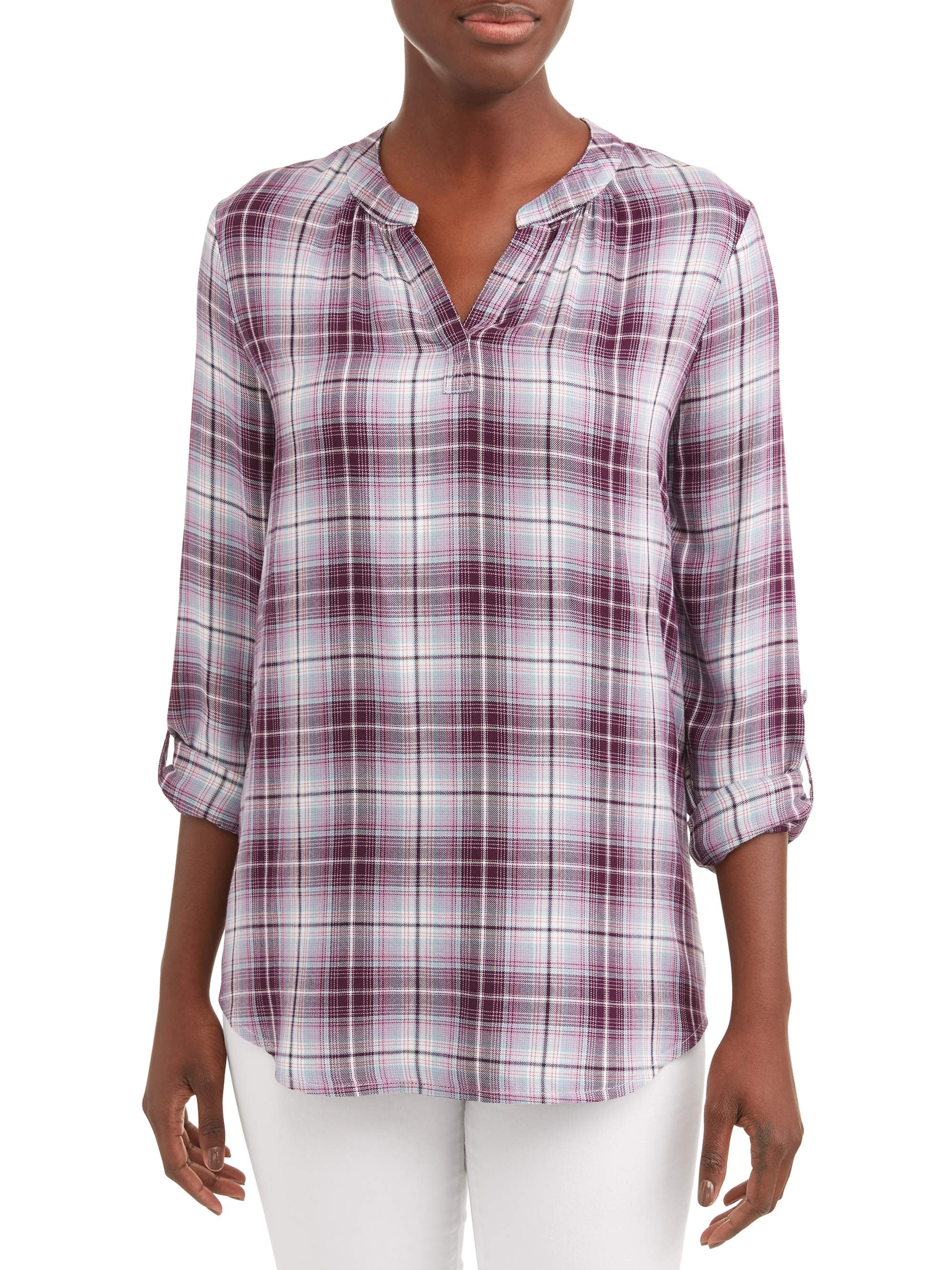 Time and Tru Women's Popover Tunic Plaid Top
