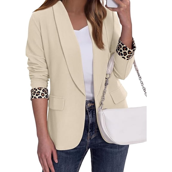 PRETTYGARDEN Women's Business Casual Blazers Suit Jacket Lapel Loose Fit Blazer, Long Sleeve Open Front Leopard Print Cuffs, Dressy Casual Office Work Clothes, Fall Winter Fashion