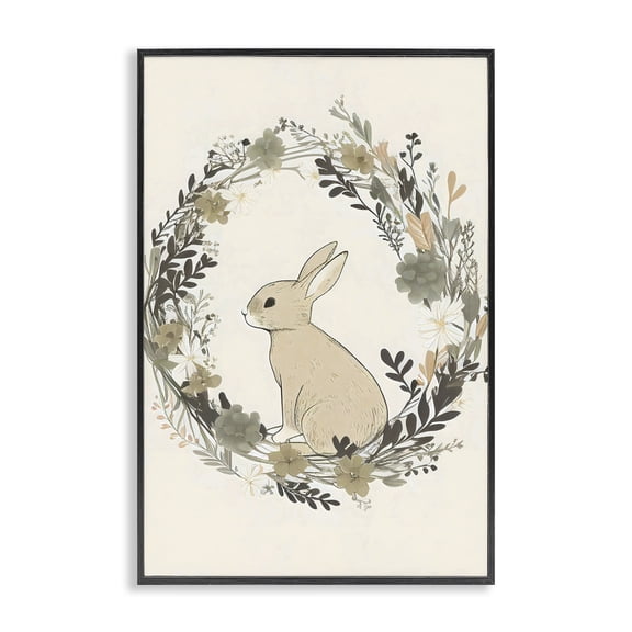 Stupell Industries Pastoral Bunny Wreath Black Framed Giclee Art, design by Creative Studio