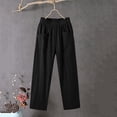 thumbnail image 5 of ZHYou No Boundarie Summer Linen Pants for Women Stretch Waist Straight Leg Lightweight Pull On Baggy Fit Trousers with 2 Flat Pockets Black Size L, 5 of 6