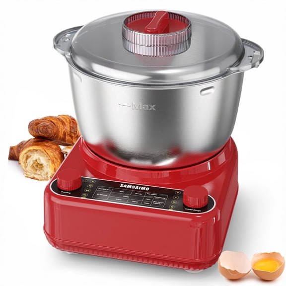 6.5QT Electric Dough Mixer with Ferment Function Dough Kneading Machine with 304 Stainless Steel Bowl Dough Maker Dishwasher-Safe Accessories Removable Lid & Knob Control Empire Red
