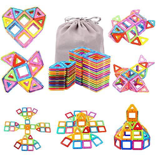idoot Magnetic Blocks Building Set for Kids Magnetic Tiles Educational Building Construction Toys for Boys and Girls with Storage Bag 56pcs 