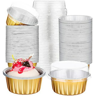 80PCS Cupcake Cups with Lids and 100PCS Spoons,Desserts Flan, 125ml Baking  Cups with Lids, Aluminum Foil Desserts Cupcake Flan, Cheesecake Custard