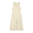 thumbnail image 5 of Vhkiploz Summer Long Linen Tank Dress For Women'S Sleeveless V-Neck Half-Button Front Split A-Line Dress With Buttons Solid Color Outwear Beach Tunic Dress With Pockets, 5 of 8