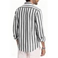thumbnail image 3 of Mens T-Shirts Long Sleeve Vertical Stripe Shirt Button Down Lapel Casual Top Versatile Cozy Comfortable For Fall, 3 of 3