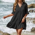 thumbnail image 2 of ShomPort Women's Casual Shirt Dresses Thin See Through V Neck Short Sleeve Ruffle Beach Cover up Dress, 2 of 7