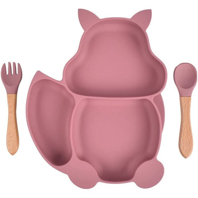 Platos de silicona con ventosa para bebé, plato de ventosa sin BPA, mantel individual de silicona antideslizante para bebés, niños (rosa)