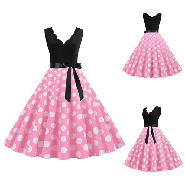WILLBEST Vestidos de Algodon para Mujer Vestido Largo sin Mangas con Estampado de Lunares para Fiestas y Eventos Chica