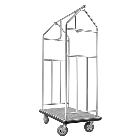 KFFKFF Guest Baggage Trolley, Supports up to 800 LBS, Sleek Stainless Steel Design Bellhop's Trolley, Attendant's Trolley with Grey Carpeted Platform and 6-inch Rubber Tyres