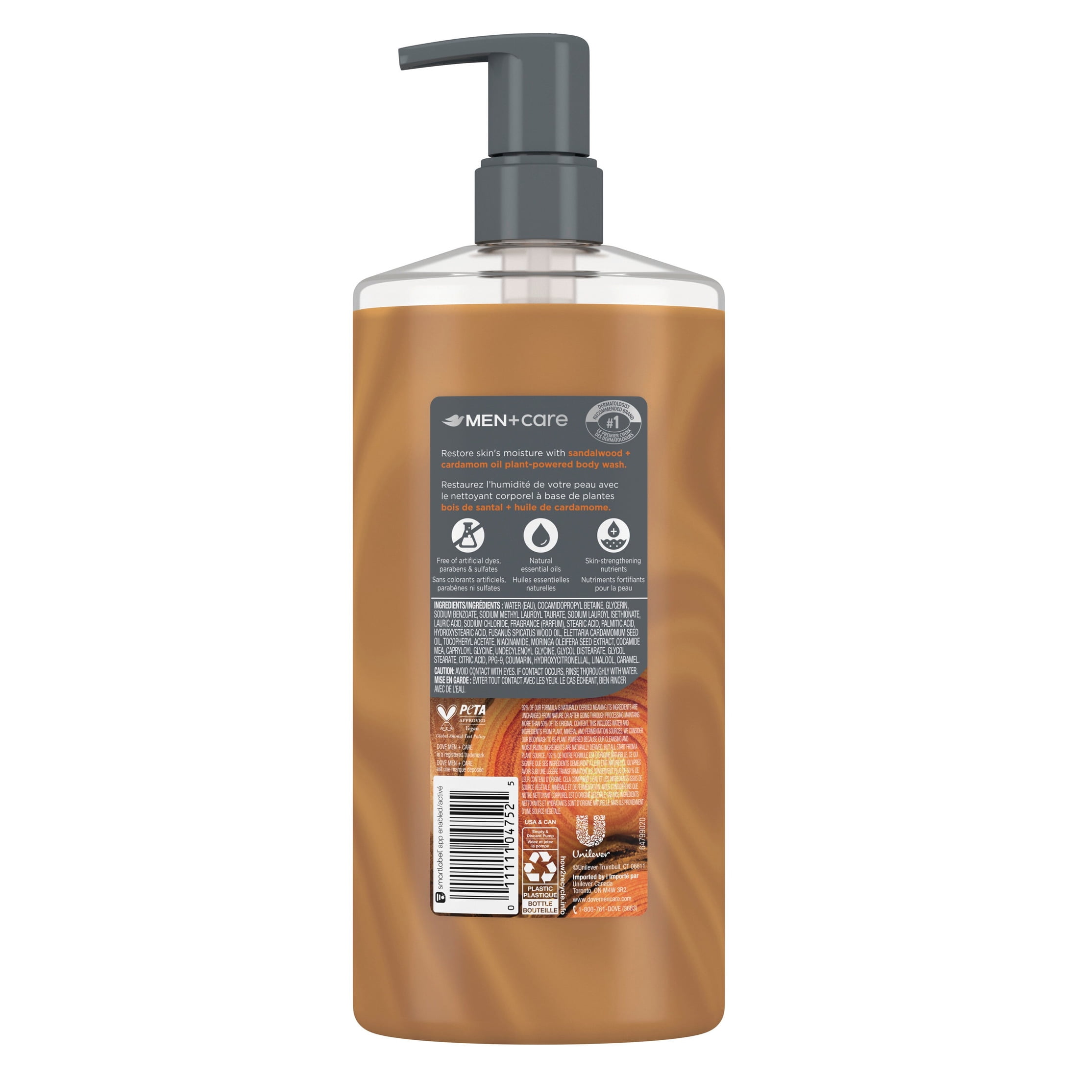 (4 pack) Dove Men+Care Body Wash to Rebuild Skin in the Shower Sandalwood + Cardamom Oil with Plant-Based Cleansers and Moisturizers, 26 oz