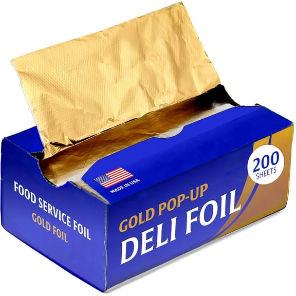 200 Count Pre-Cut Pop Up Wraps, 9” Gold Disposable Wrappers for Food or Hair Highlights –