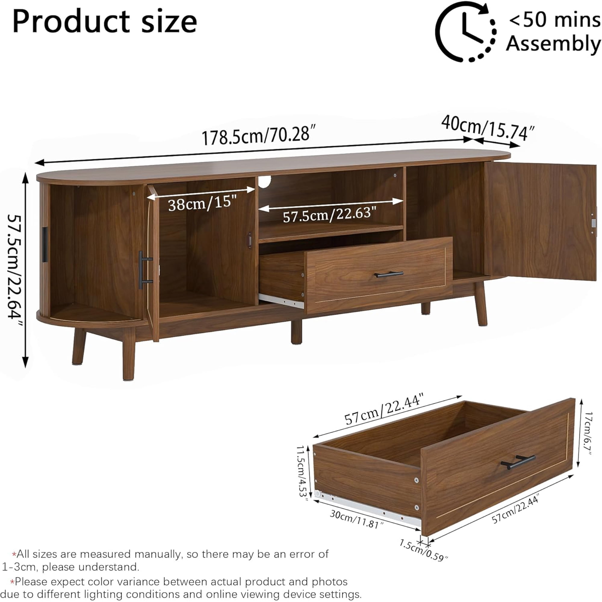 TV Stand for TVs up to 80", 70" Entertainment Center with Sliding Doors, Media Console Table for Living Room