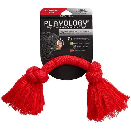 UPC: 0858413007617 | Playology – Dri-Tech Rope Dog Toy – Medium – Engaging All-Natural Beef Scent/Red