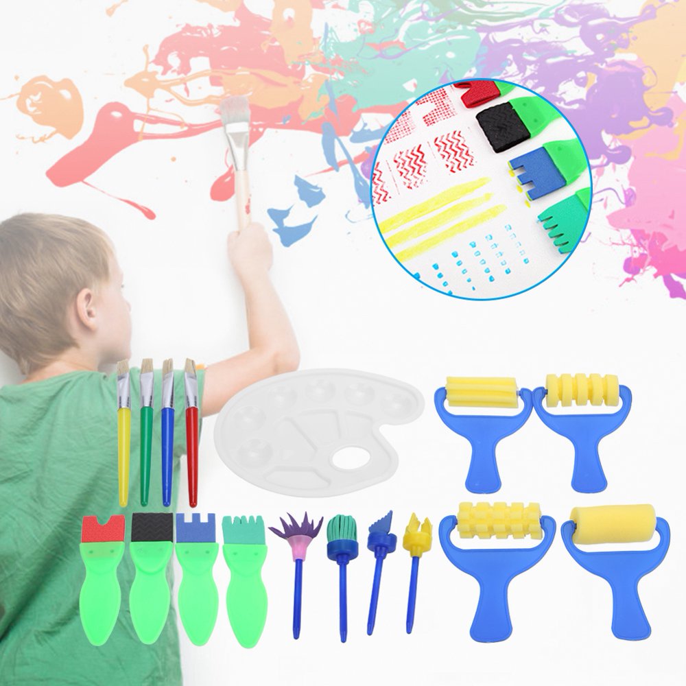 OTVIAP Kids Painting Set,17pcs Kids Painting Supply Brushes Sponge