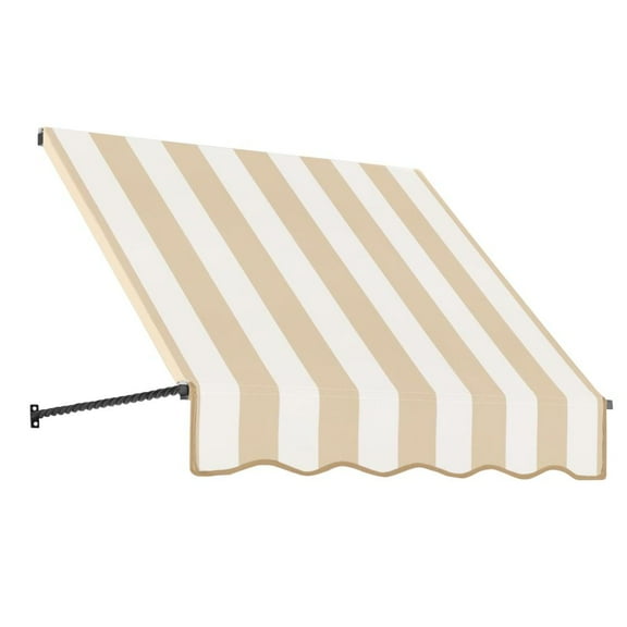 Awntech 4.375 ft Santa Fe Fixed Awning Acrylic Fabric, Linen/White Stripe