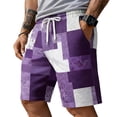 thumbnail image 3 of Mens Shorts Graphic Color Block Elastic Waist Summer Loose Pocket Casual Breathable Sports Drawstring Beach Running Workout Purple Shorts, 3 of 3