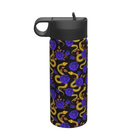 

Ocsxa Golden Snake And Purple Rose Print 18 oz Insulated Water Bottle With Straw Stainless Steel Sports Water Cup Flask Wide Mouth Travel Thermal Mug for Home Office or Car