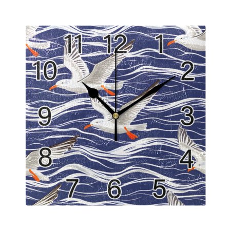 Ryvnso Seagull on Wave Wall Clock Square Silent Non-Ticking Battery Operated 7.78