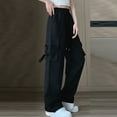 thumbnail image 6 of ABATAB Womens Cargo Pants Baggy High Waist Solid Color Pants Casual Drawstring Lightweight Trendy Streetwear Pants with Pockets, 6 of 7