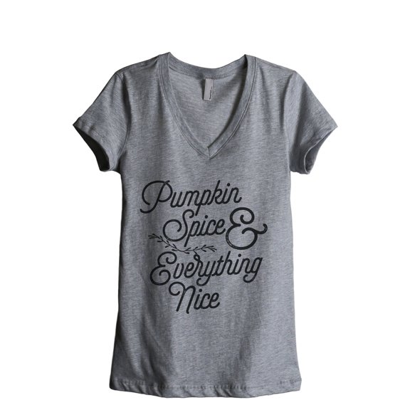 Pumpkin Spice And Everything Nice Women's Fashion Relaxed V-Neck T-Shirt Tee Heather Grey Large