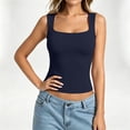 thumbnail image 2 of Built in Bra Tank Tops for Women Summer Sleeveless Racerback Square Neck Casual Basic Ribbed Tops, 2 of 5