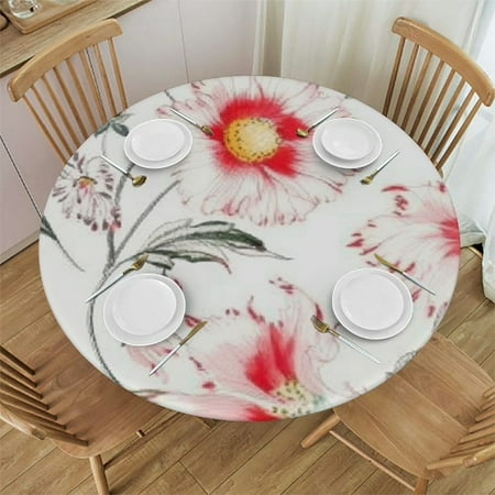 

Autua Flowers Leaves Round Tablecloth 100% Polyester Stain-Resistant Washable for Indoor Outdoor Restaurants Weddings Parties Home Kitchen Decor 42 -46