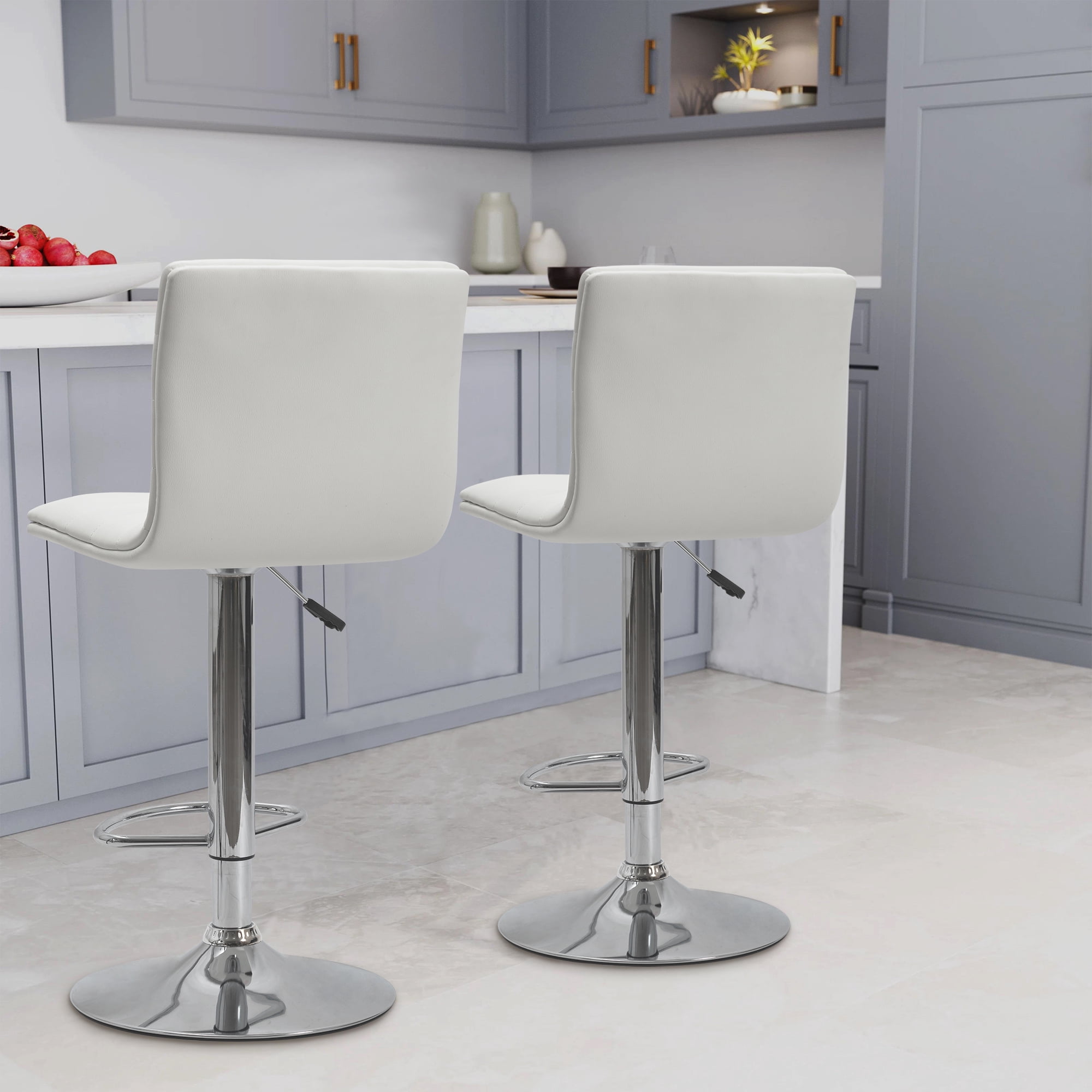 Set of 2 Bar Chairs Height Adjustable Counter Bar Stools with Cushion White