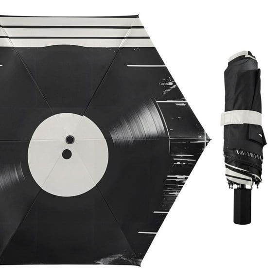 Vinyl Record Compact Sun Umbrella Windproof Travel Umbrellas for Rain Strong Portable UV Protection