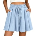 thumbnail image 2 of TAGOLD Women Casual Pants Solid Color Loose Side Drawstring Casual Shorts Functional Storage Pockets Elastic Waist Summer Beach Vacation Bottoms, 2 of 5