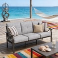 thumbnail image 6 of KIOOTTO 70 Inch 3-Seater Patio Sofa, All-Weather Khaki Metal Outdoor Couch with Gray Cushions, Sectional-Style Seating for Garden, Backyard, 6 of 7