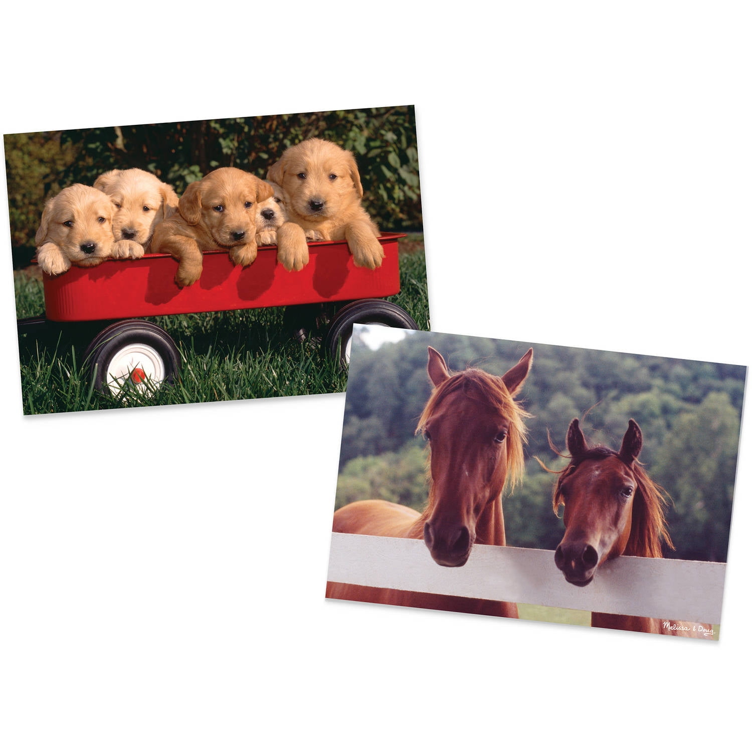 Melissa and Doug Animals Jigsaw Puzzles Set, Puppy Dog Wagon and Horse Corral