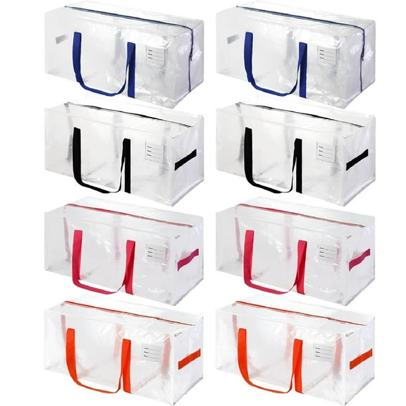 Yhmxh Heavy Duty Extra Large Moving Bags with Multicolor Handles, Clear Waterproof Foldable Storage Totes, Clothing Storage Bags, Packing Moving Boxes for College Supplies & Seasonal Storage