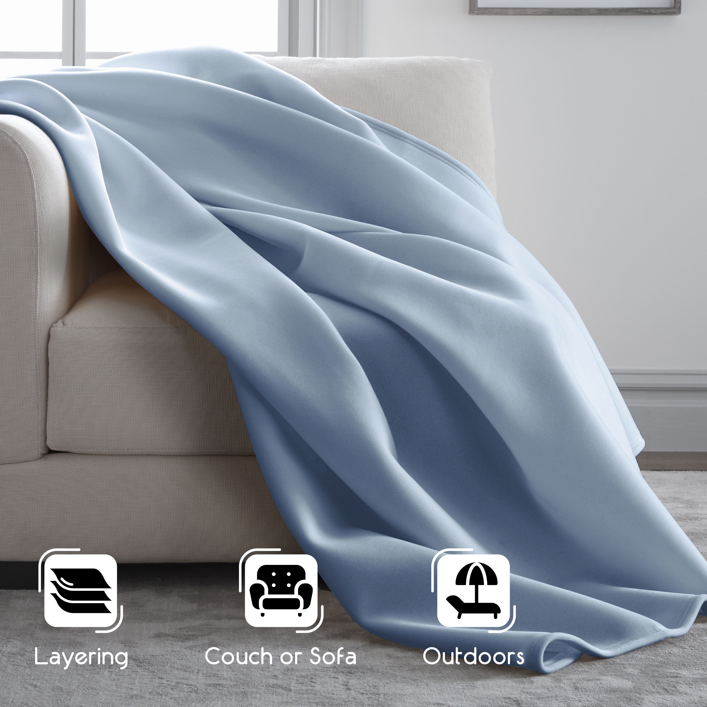 Soft All-Season Fleece Throw Blanket – Cozy Layering Bed Blanket – Twin Size – Blue